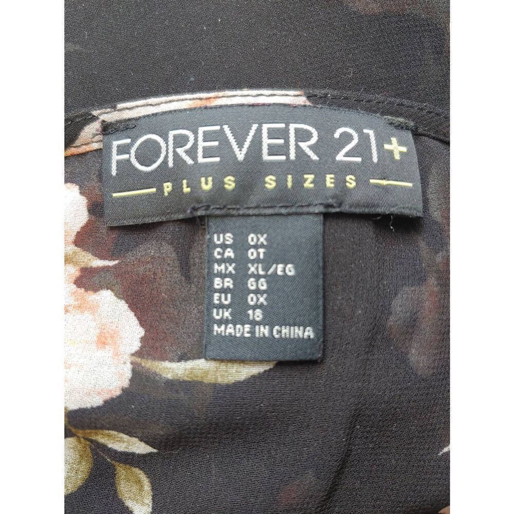 Forever 21 Women's PLUS Size 0X Black Floral Sheer Peplum Blouse - Picture 4 of 5